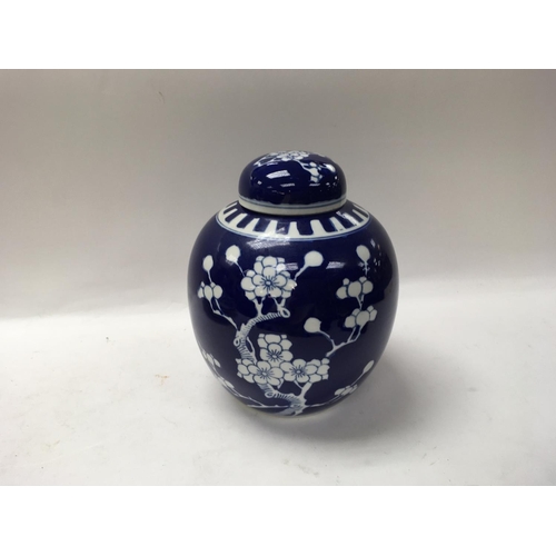 1305 - A pair of blue and white Chinese chargers and a blue and white ginger jar.