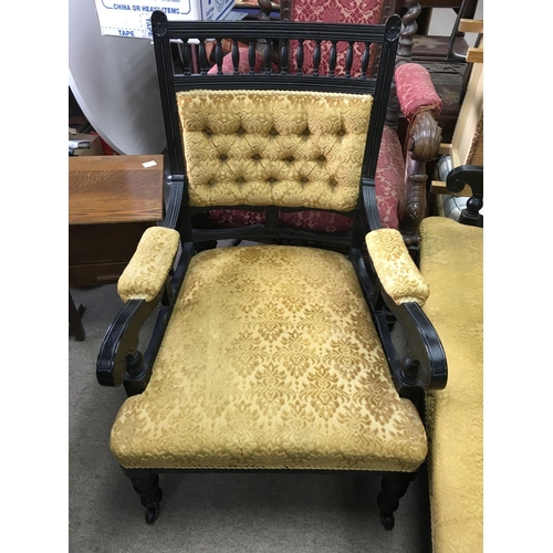 1506 - Three piece suite consisting of two arm chairs and a sofa made with ebonsied wood