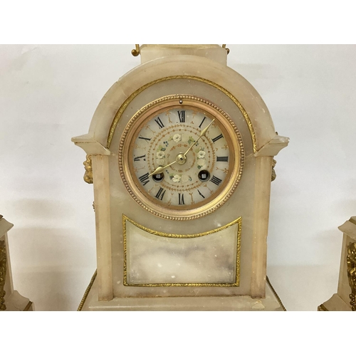 1509 - A French 19th century alabaster and gilt marble clock garniture