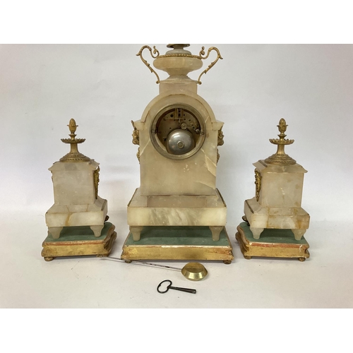 1509 - A French 19th century alabaster and gilt marble clock garniture