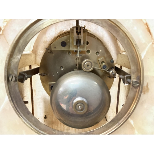 1509 - A French 19th century alabaster and gilt marble clock garniture