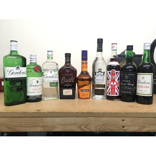 2035 - A collection of various spirits and wines including Gordons London Gin, De Kuyper Apricot Brant Liqu... 