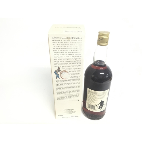 2072 - A 1980s 1 liter bottle of 12 year old MacAllan single highland malt scotch whisky in box.