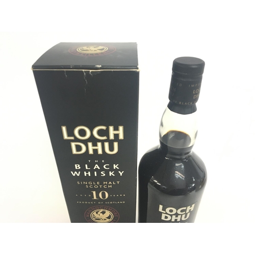 2073 - 1 liter Loch Dhu black whisky 10 years single malt scotch with box.