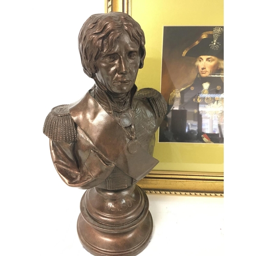 809 - A simulated bronze bust of Lord Nelson approximately 46x18cm & a gilt framed print approximately 47x... 