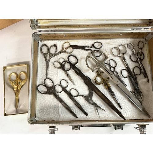 812 - A collection of over 65 pairs of antique scissors including early 19th century steel and brass dress... 