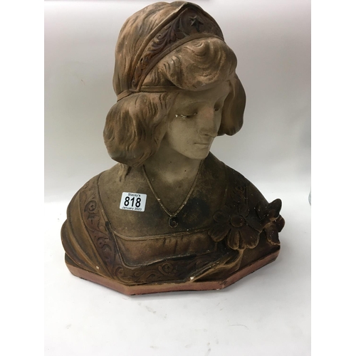 818 - Art nouveau pottery bust. Approx 36cm in height.