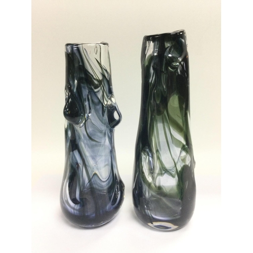 1014 - Two Whitefriars knobbly glass vases in blue and green hues, approx heights 26cm and 24cm.