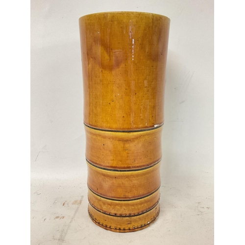 1207 - Brown glazed bamboo form pottery vase, approximately 28cm tall