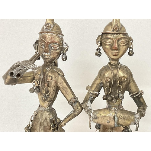 1210 - Set of four antique metal Asian figures playing various instruments