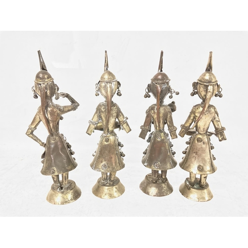 1210 - Set of four antique metal Asian figures playing various instruments