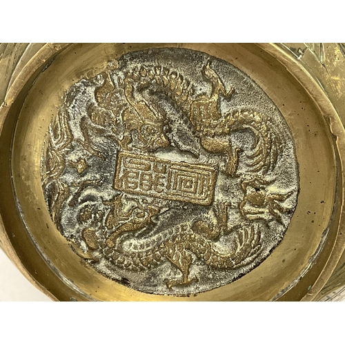 1212 - 19th century Brass Chinese vases including a dragon vase decorated with various wildlife and another... 