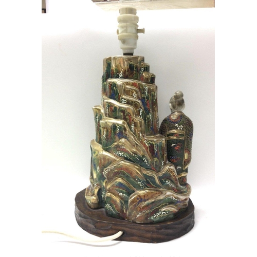 1237 - Japanese satsuma electric lamp base, approximately 34cm tall