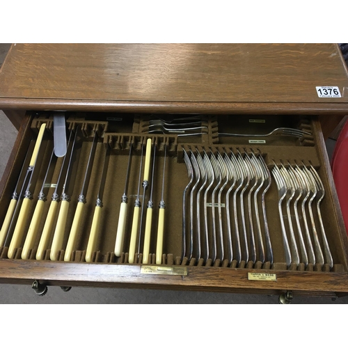 1376 - A quality oak canteen of cutlery maker Mappin & Webb fitted with two drawers.