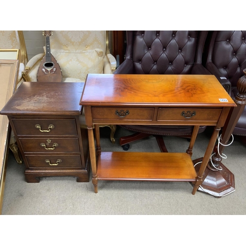 1422 - A small 2 draw yew wood table together with a small 3 drawer oak chest.