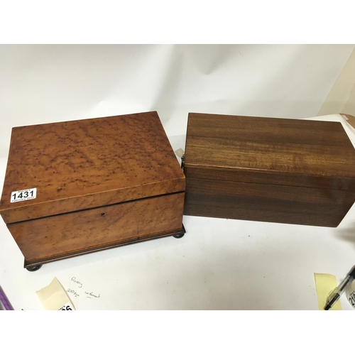 1431 - A Quality bur maple work box with a well fitted interior and a mahogany box (2)