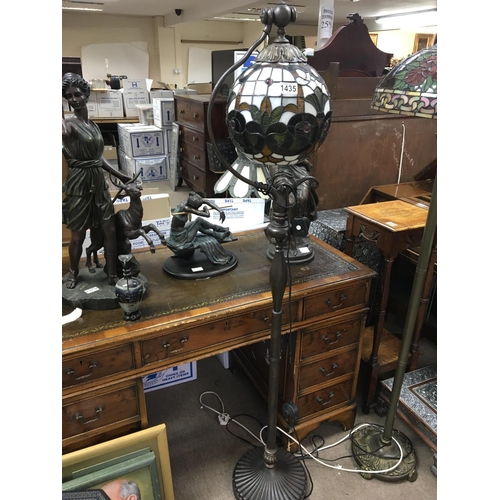 1435 - A Tiffany style lead light and simulated bronze standard lamp.