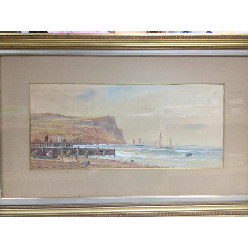 1441 - A pair of gilt framed watercolours of coastal scenes, signed by M.D. Angell, 1905, approx 81cm x 50.... 