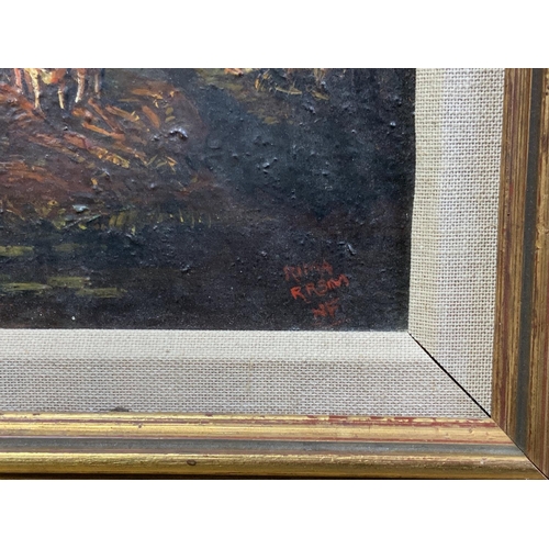 1450 - 2 Italian gilt framed oils on canvas signed lower right Rima, RRSM, NF. 105 x 65 / 54 x 58cm