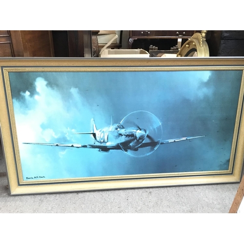 1460 - WW2 pictures including a water colour depicting a Spitfire by Barrie. A.F. Clark approx 110x60cm & B... 