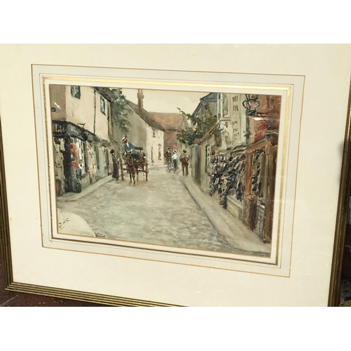 1471 - A framed watercolour depicting an Edwardian street scene entitled Afternoon Shopping. Signed by Albe... 