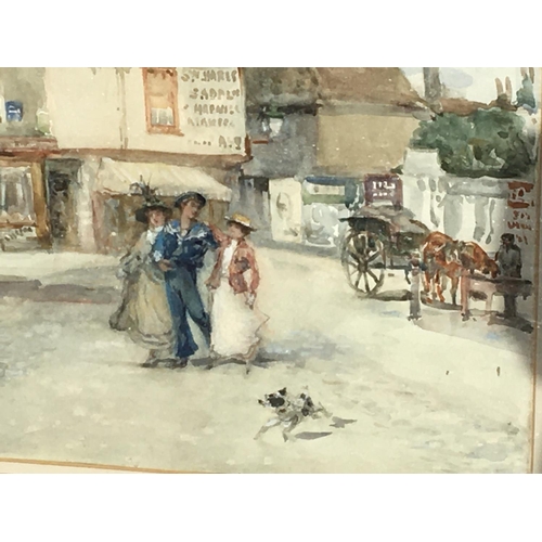 1473 - A framed watercolour A sailors Return with figures in a street signed by the artist Albert Ludovici ... 