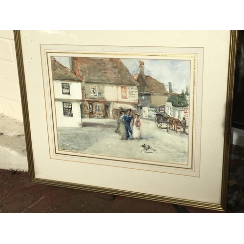 1473 - A framed watercolour A sailors Return with figures in a street signed by the artist Albert Ludovici ... 