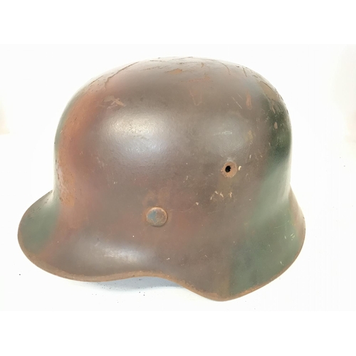 1548 - WW2 German M40 Stahlhelm Steel Combat Helmet. Green and Tan Normandy Camo with ventilation holes, si... 