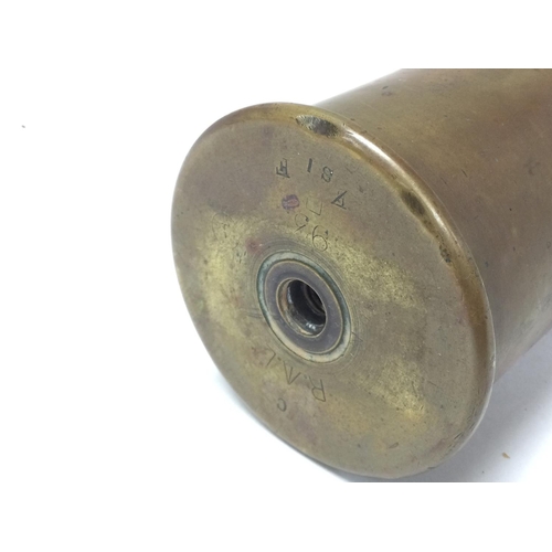 1549 - INERT WW1 British 6 Pounder Hotchkiss Cannon Cartridge Shell. The shell with black painted projectil... 