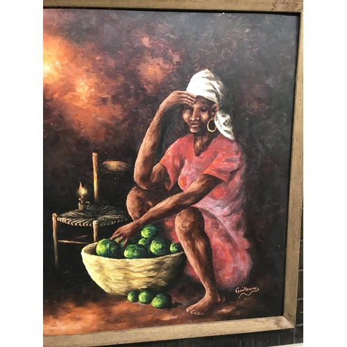 1965 - A framed oil on board depicting African woman in candle light .