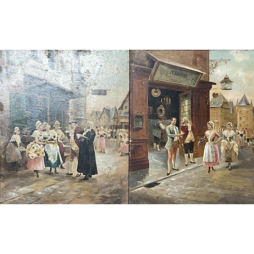 1966 - A pair of oil on board over paintings of French Town scenes. 27cm x 22cm