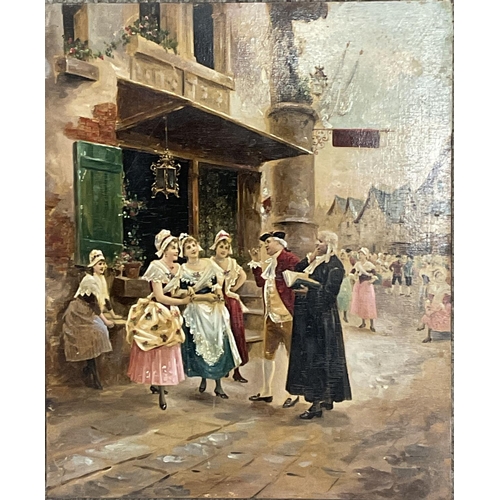 1966 - A pair of oil on board over paintings of French Town scenes. 27cm x 22cm