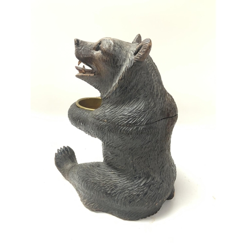 700 - A Black Forest carved wooden bear tobacco jar, mid-19th century, Swiss, the head and shoulders formi... 