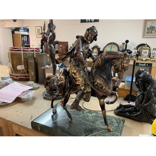 719 - Large modern cast bronze Arab on horseback approximately 46x27x55cm