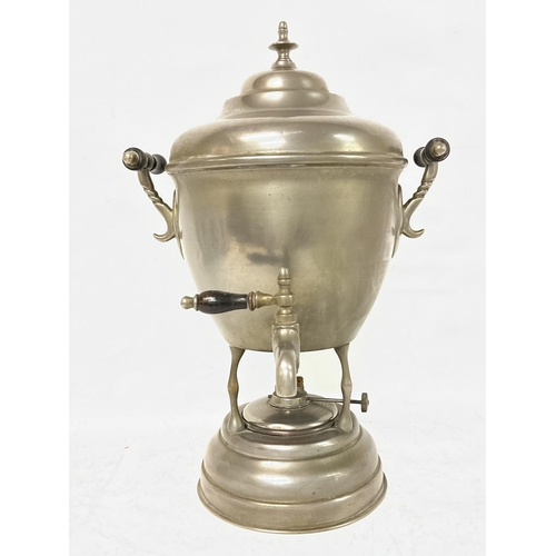 729 - Victorian metal tea urn with tap and burner, approximately 42cm tall.