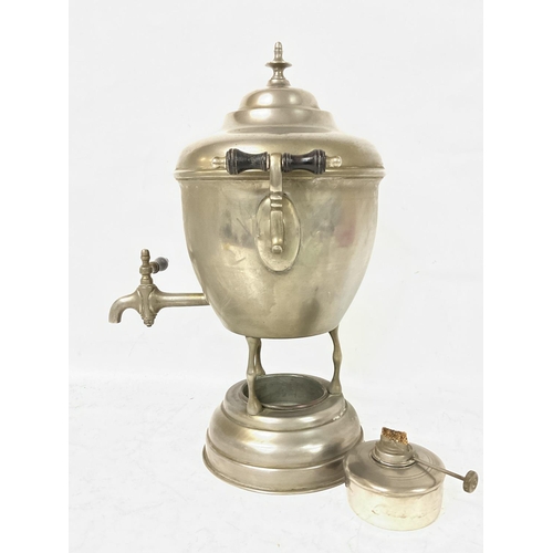 729 - Victorian metal tea urn with tap and burner, approximately 42cm tall.