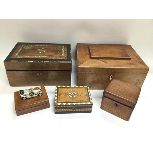 741 - An inlaid sewing box and four other boxes (5).