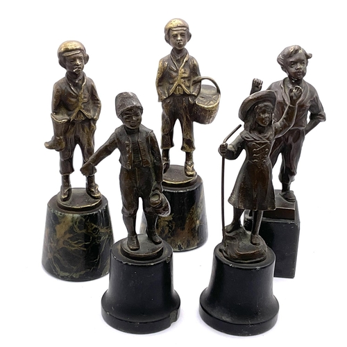 749 - 5 small figural cast bronze figures of children, highest 16cm, 1 impressed Otto Hoffmann