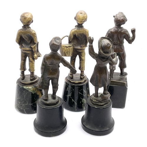 749 - 5 small figural cast bronze figures of children, highest 16cm, 1 impressed Otto Hoffmann