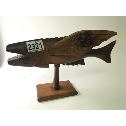 775 - An unusual carved tourist carved hardwood flying fish a souvenir from the Pitcairn Islands made by W... 