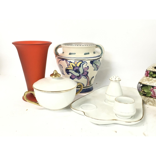 863 - A collection of vases including Poole, Noritake, Honiton & a Devon ware breakfast set