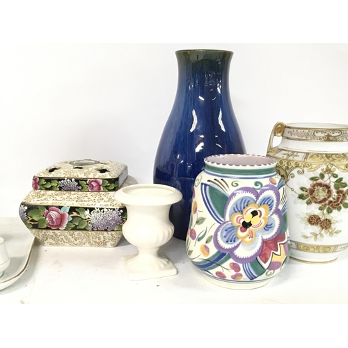 863 - A collection of vases including Poole, Noritake, Honiton & a Devon ware breakfast set