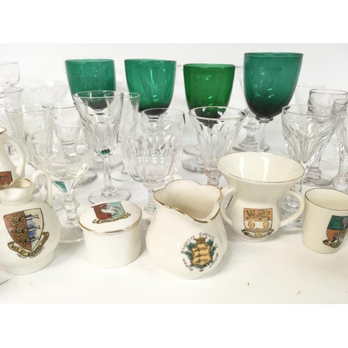 874 - Vintage Victorian glasses, some engraved and stained glass pieces & W.H Goss crested ware