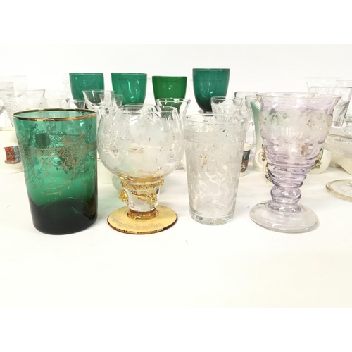 874 - Vintage Victorian glasses, some engraved and stained glass pieces & W.H Goss crested ware