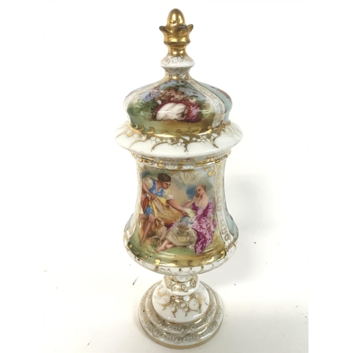 879 - Dresden vase circa 1860 decorated with galant scenes and floral decoration