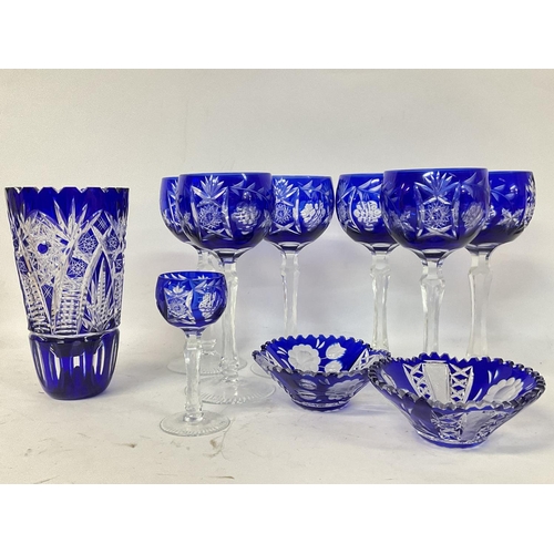 908 - A collection of blue flash glass