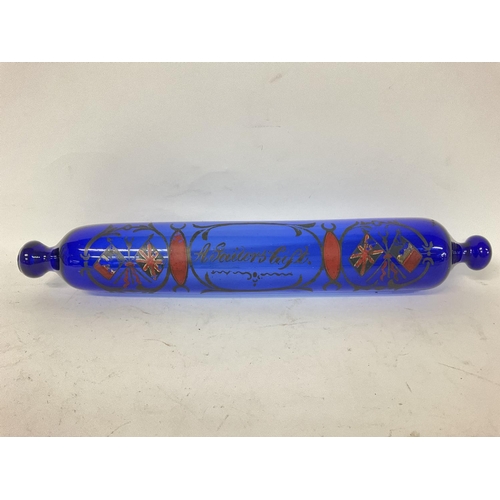 930 - Victorian blue glass rolling pin, A Sailors Gift