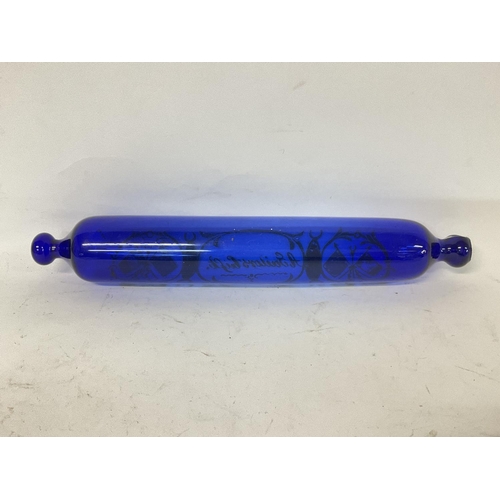 930 - Victorian blue glass rolling pin, A Sailors Gift