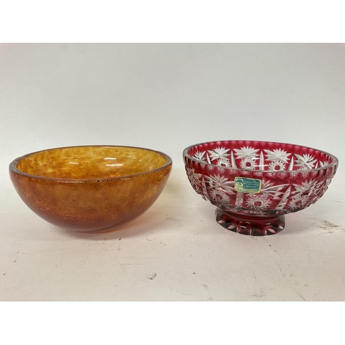 951 - German hand-cut red lead crystal bowl & a orange glass bowl