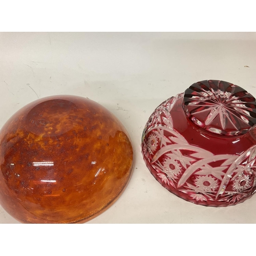 951 - German hand-cut red lead crystal bowl & a orange glass bowl